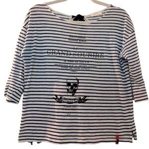 ZARA printed tshirt size medium Blue and white stripe Satin tie in the back.